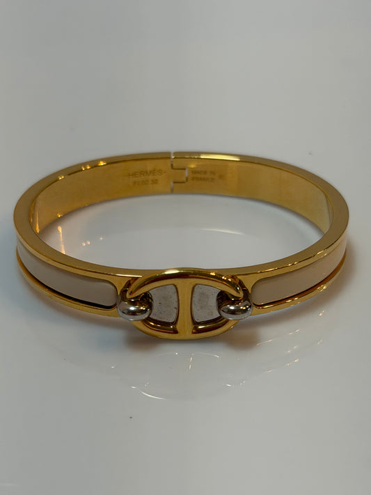 Hermes Mini Clic Chaine d'Ancre Enamel Bracelet - White & Gold