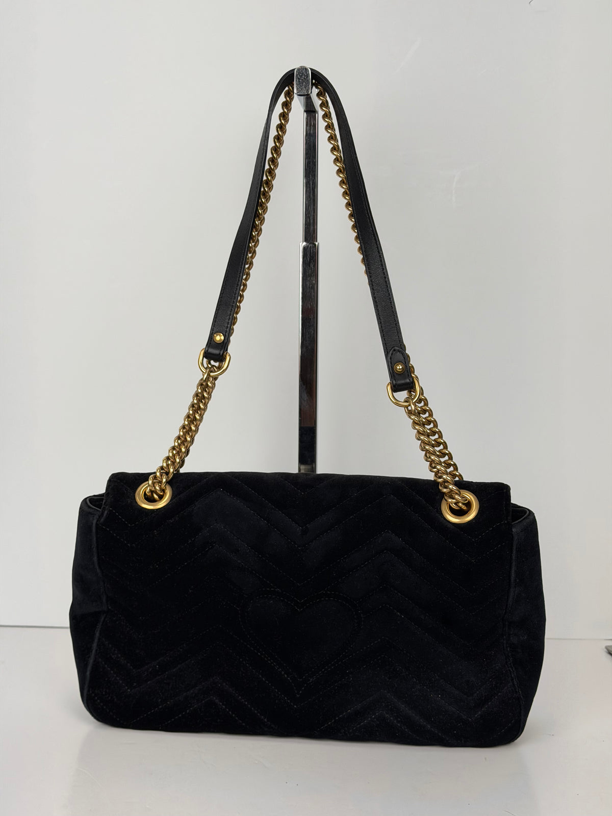 Gucci Velvet Loved Embroidered Medium GG Marmont Shoulder Bag in Black Velvet YS-11