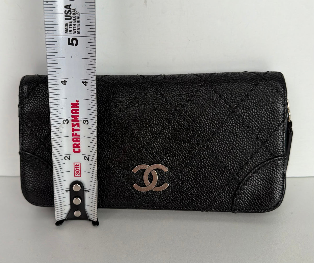 Chanel Quilted Caviar Leather Long Wallet in Black CC Logo 2006 K3