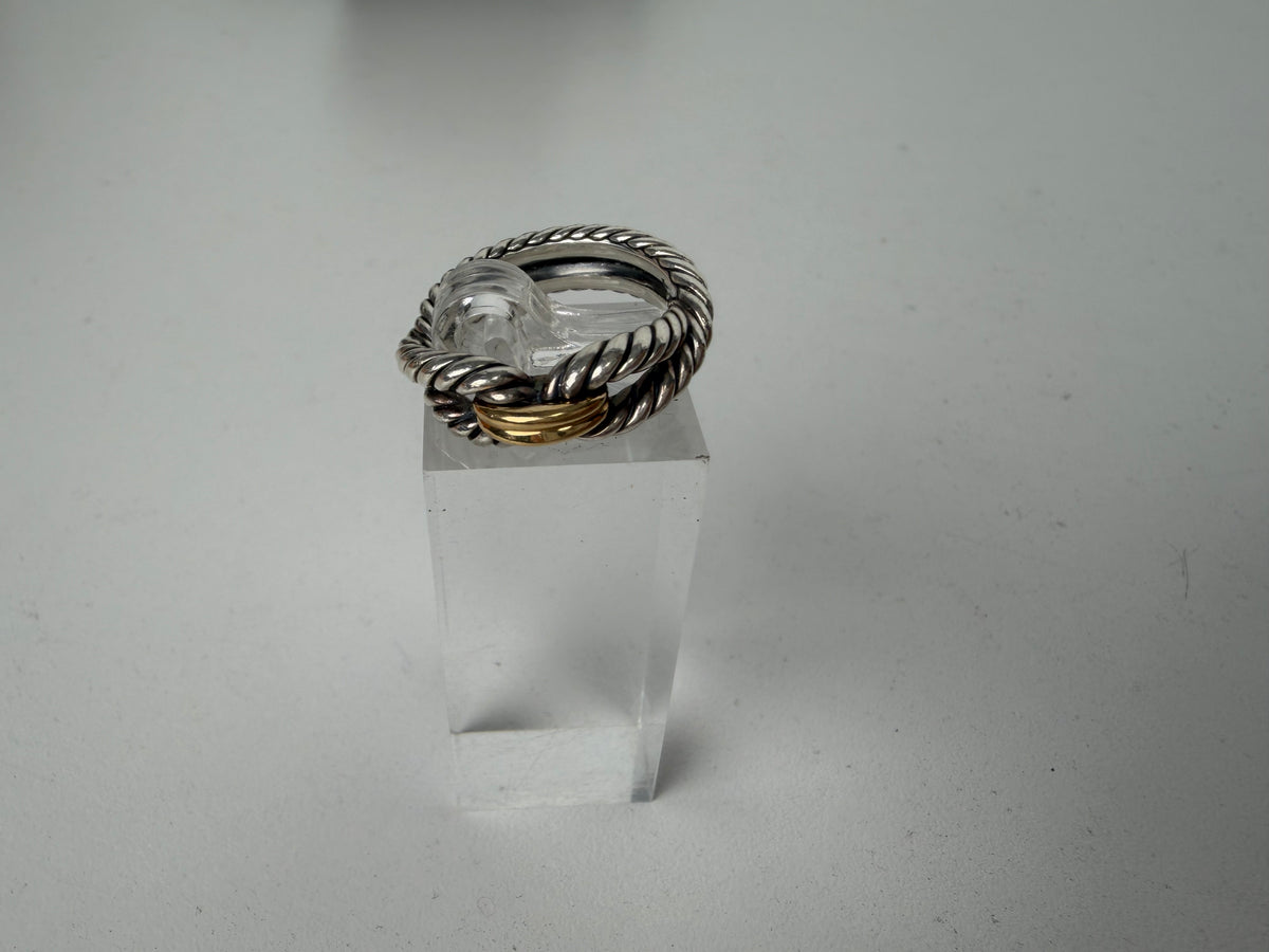David Yurman Cable Loop Band Ring 5.5 Size Twisted Sterling Silver Bands with 18K Yellow Gold Loop