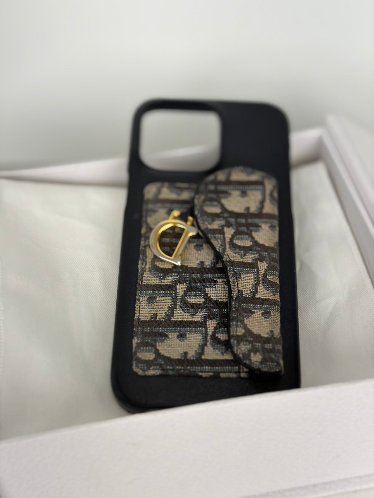Christian Dior Saddle iPhone Case in Blue Oblique Jacquard Canvas Y