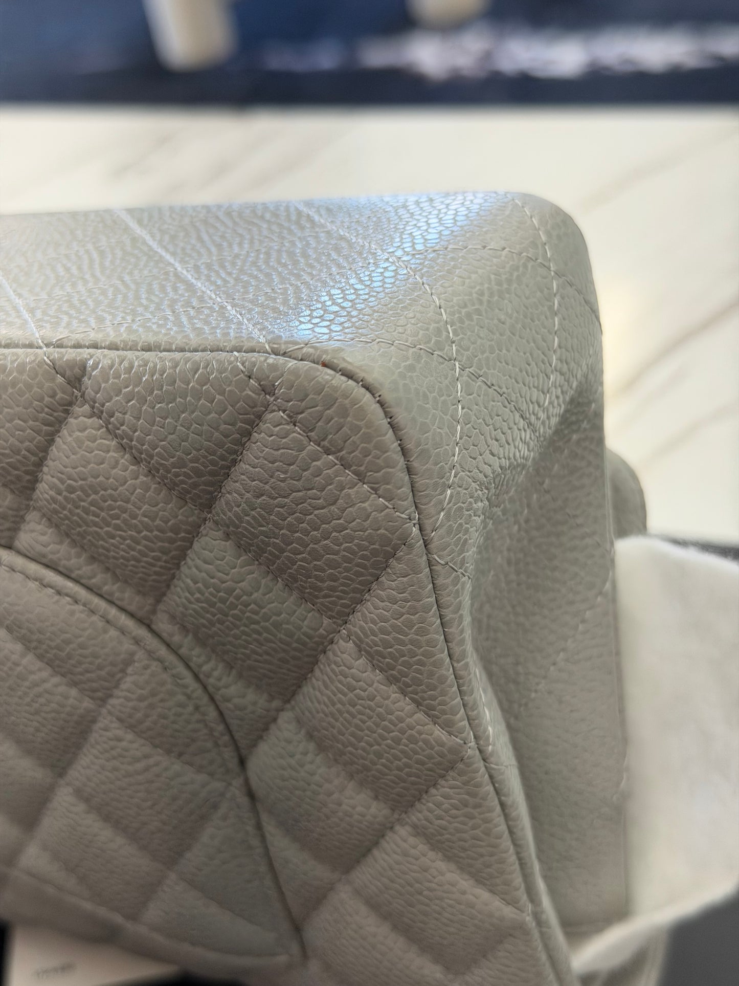 Chanel Classic Double Flap Bag in grey quilted caviar leather