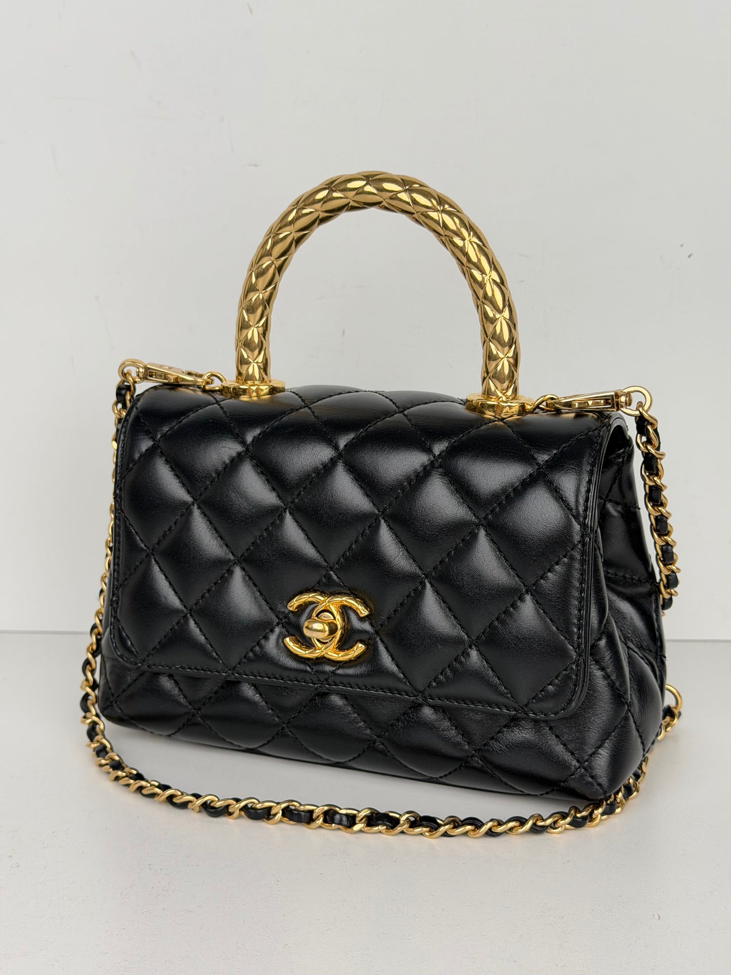 Chanel Coco Handle Bag Mini in Black Quilted Leather with Gold Hardware NFC YD-5