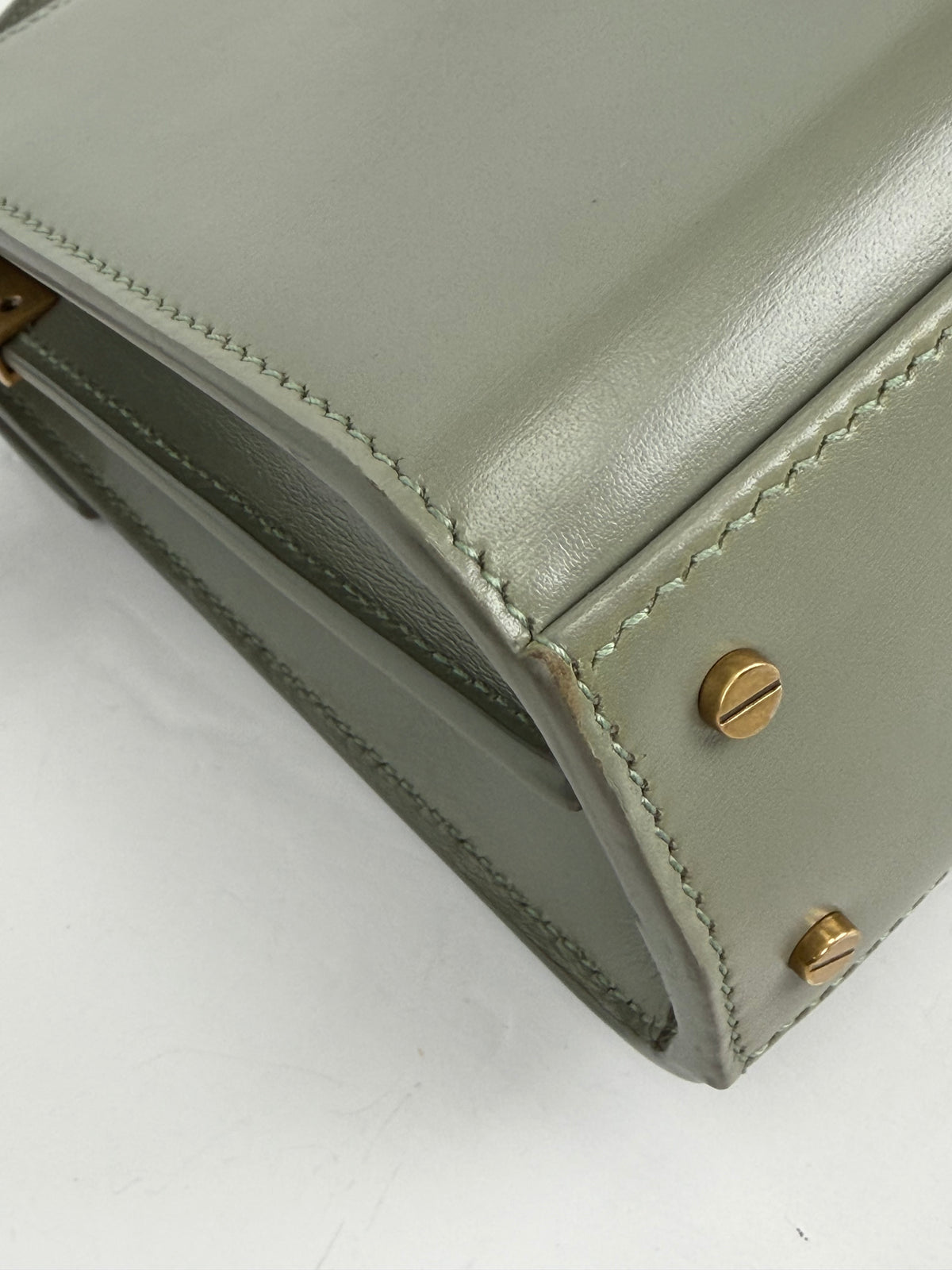 Saint Laurent Cassandra Mini Top Handle Bag in Sage Green Leather YS04