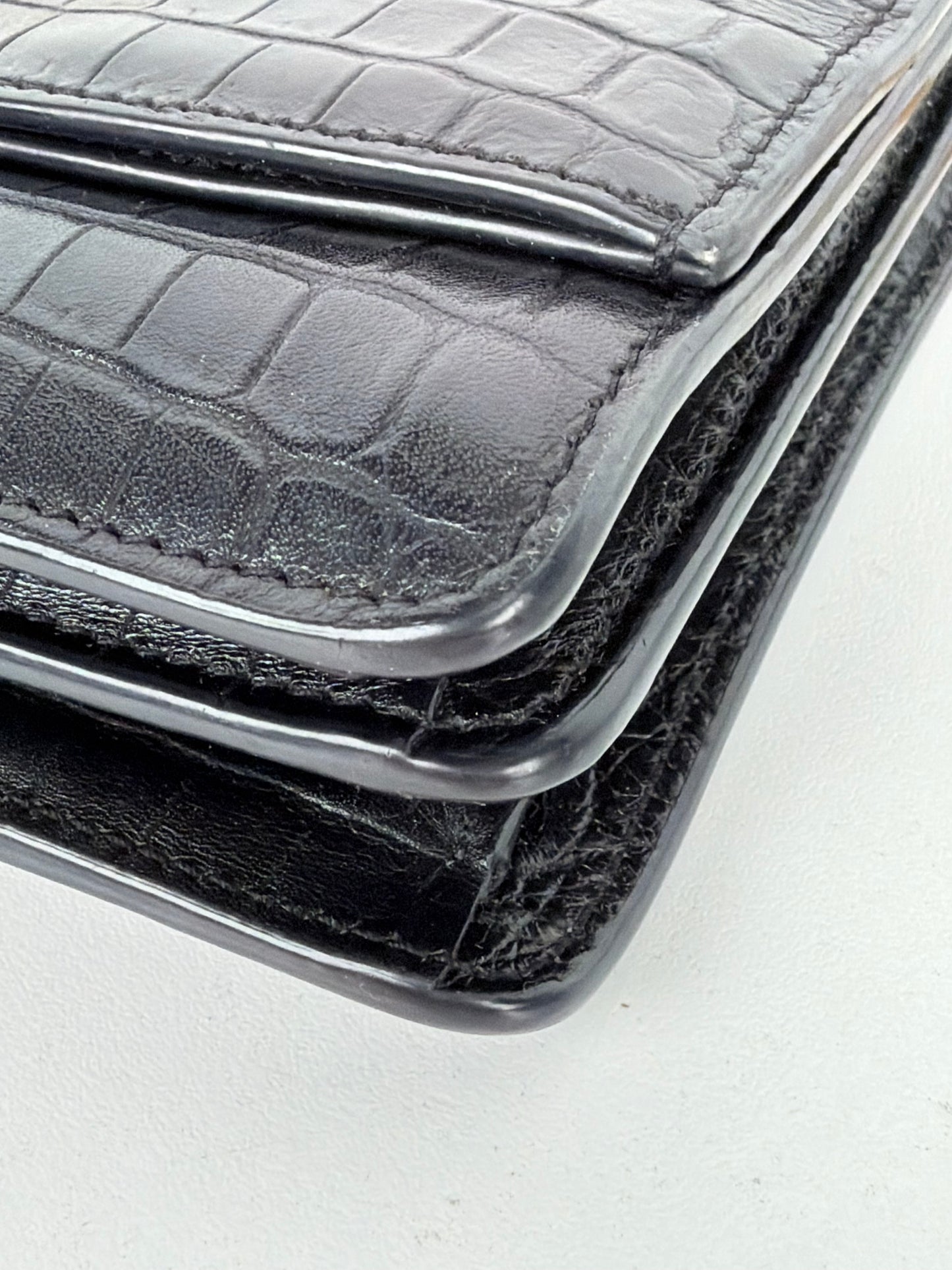Saint Laurent Sunset Bag Small in Black Croc-Embossed Leather Gold Hardware YS-20