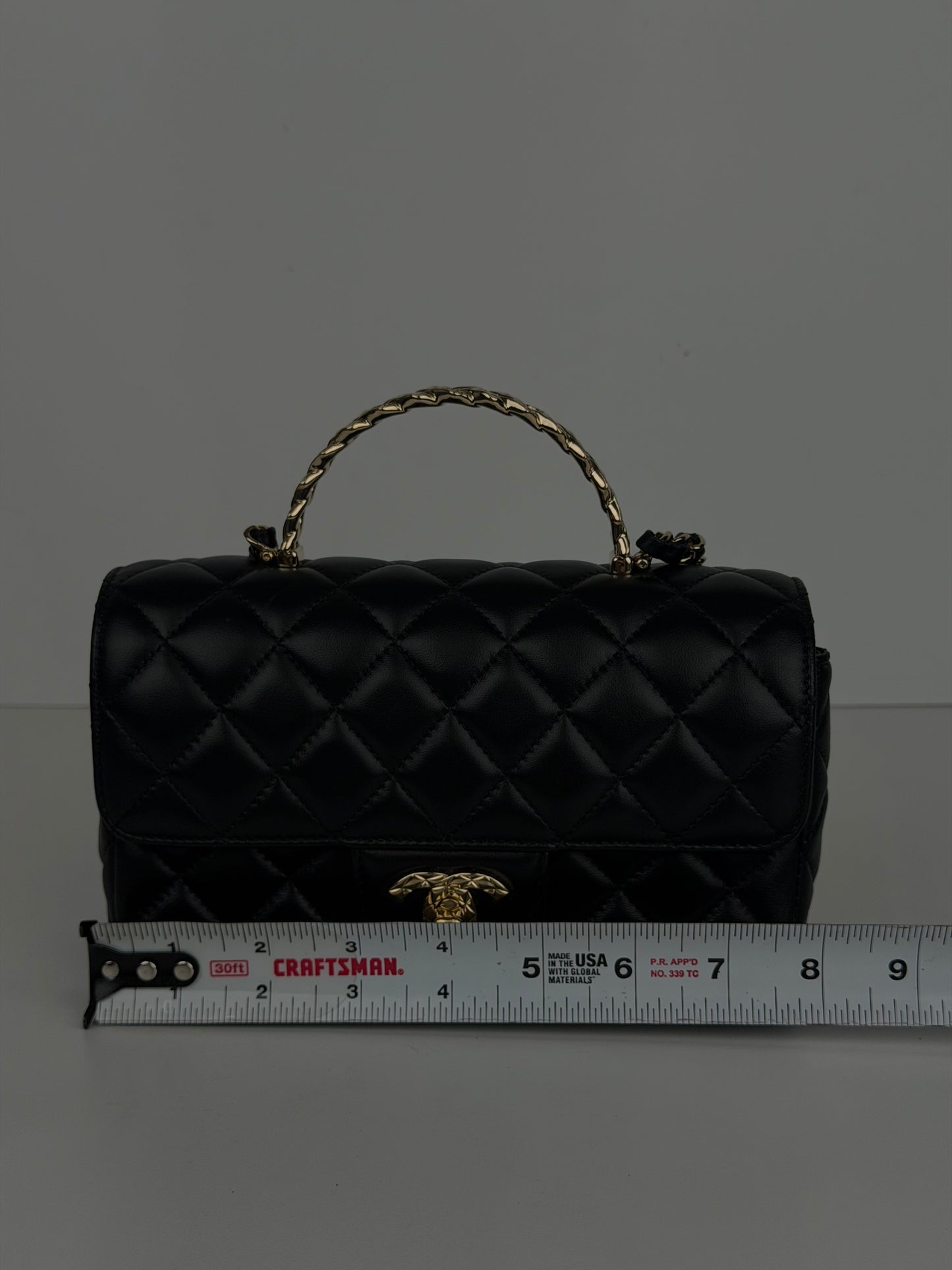 Chanel Mini Crystal Crossbody Top Handle Bag in Black Lambskin Quilted Leather NFC YC-1