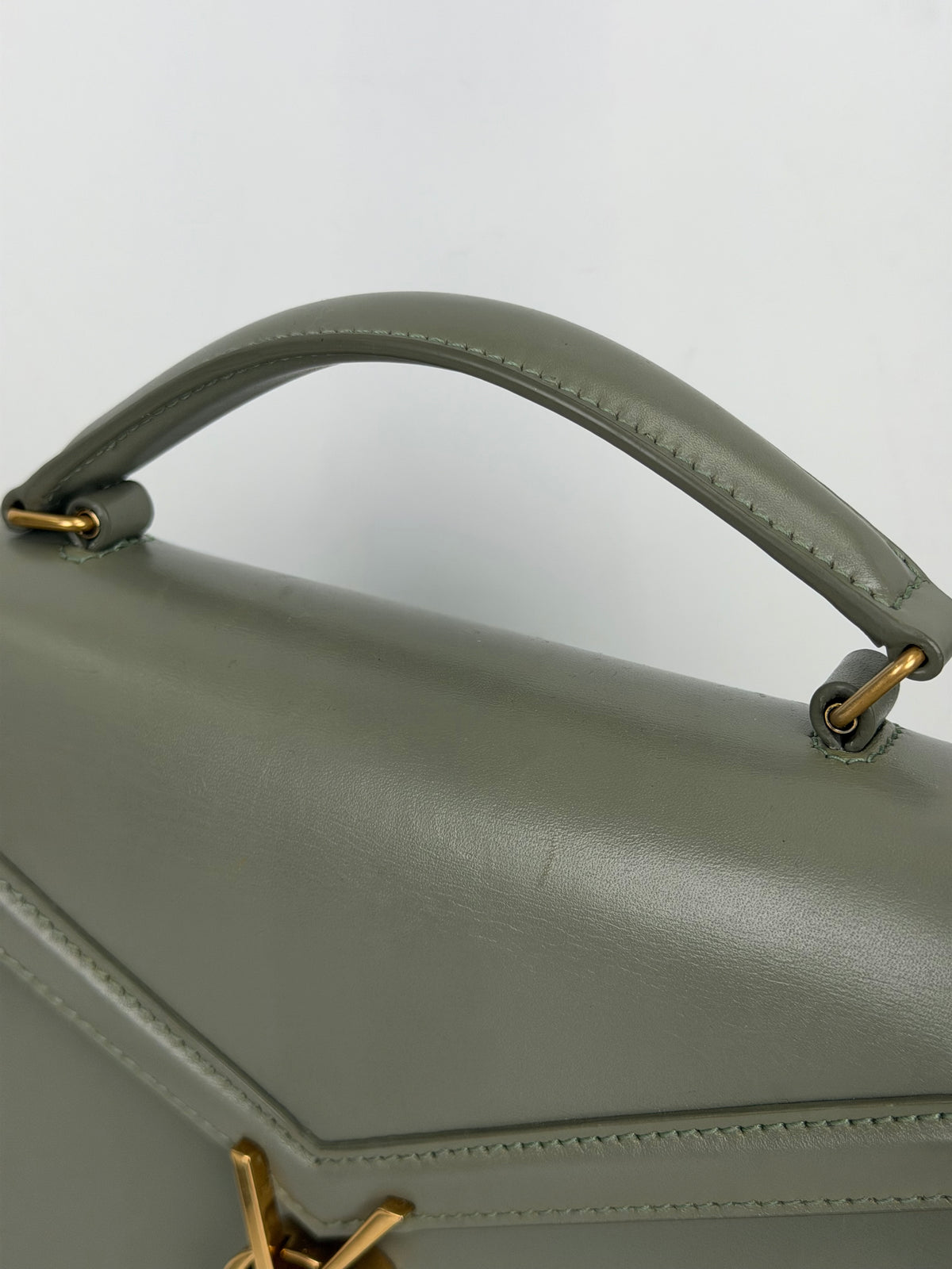 Saint Laurent Cassandra Mini Top Handle Bag in Sage Green Leather YS04