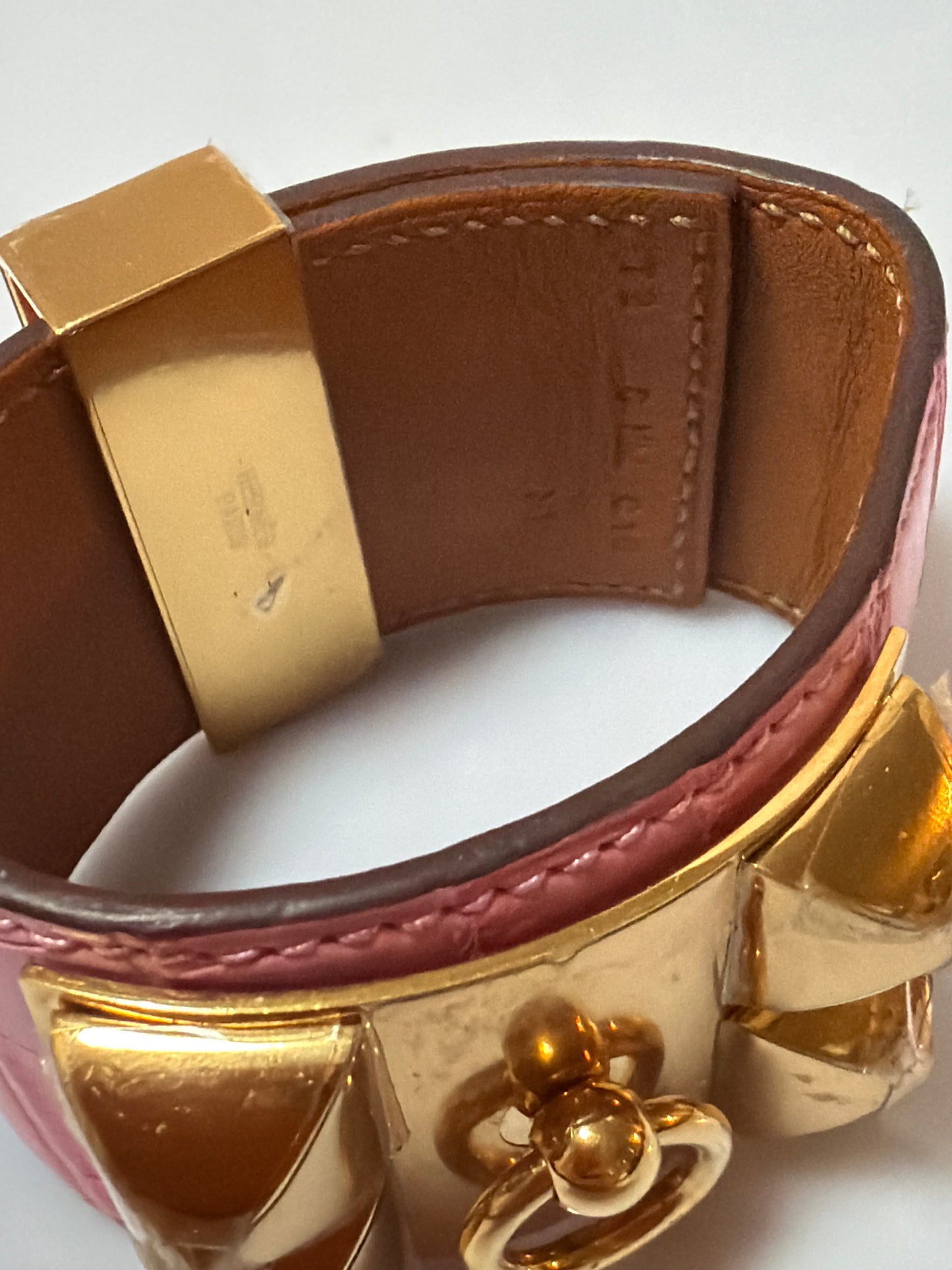 Hermes Alligator Collier De Chien Cuff Wrap Bracelet Pink