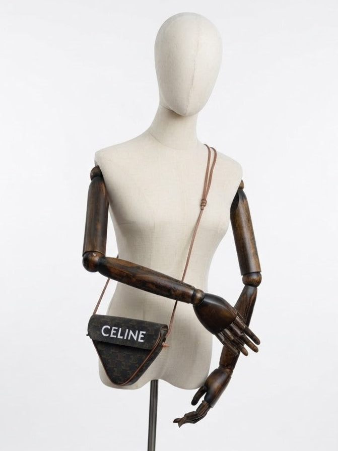 Celine Triangle Crossbody Bag in Brown Triomphe Coated Canvas YE-6