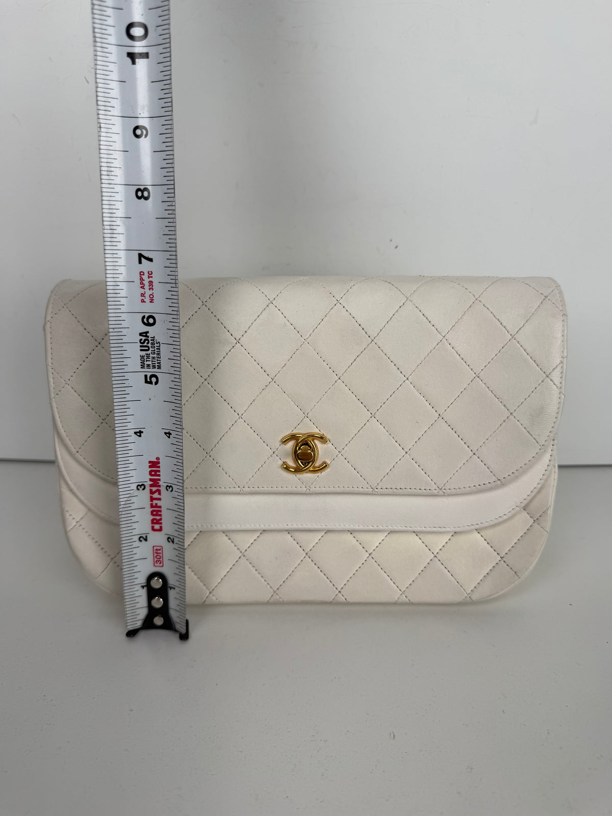Chanel Half Moon Vintage Double Flap Bag in White Lambskin Leather With Gold-Tone Hardware