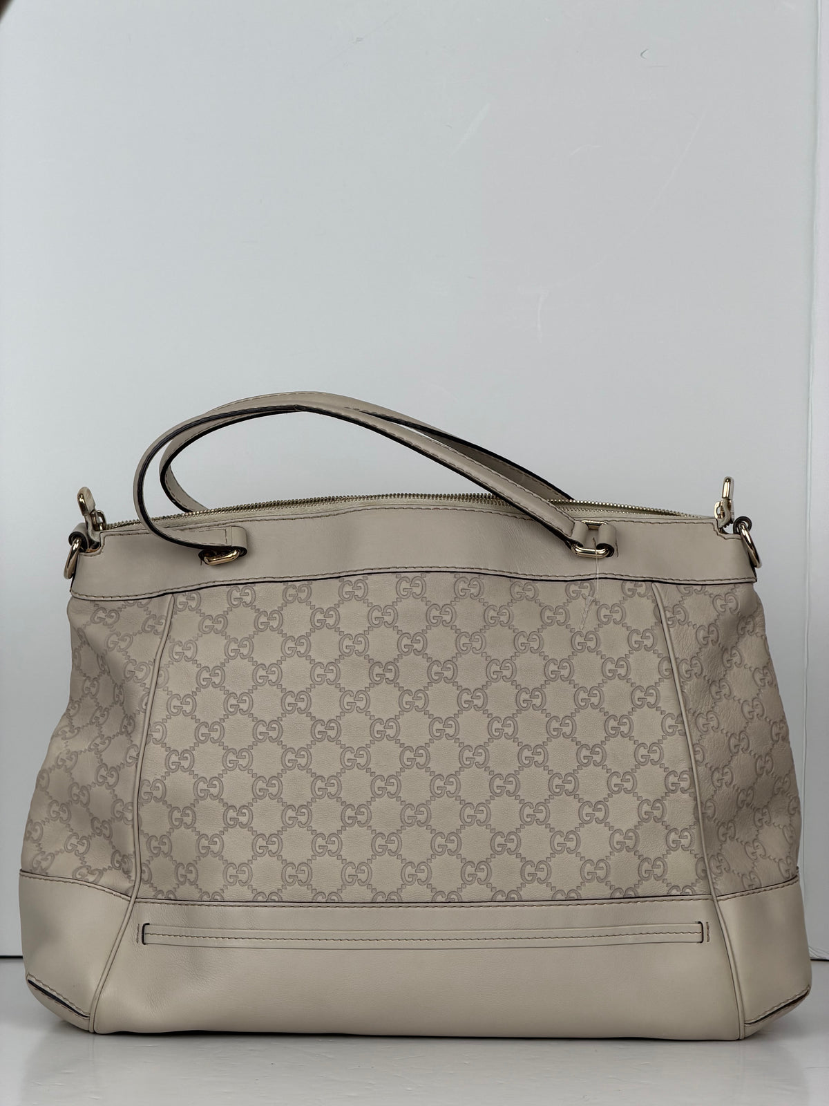 Gucci Mayfair Tote Bag in Off-White Guccissima Monogram Leather YU-3