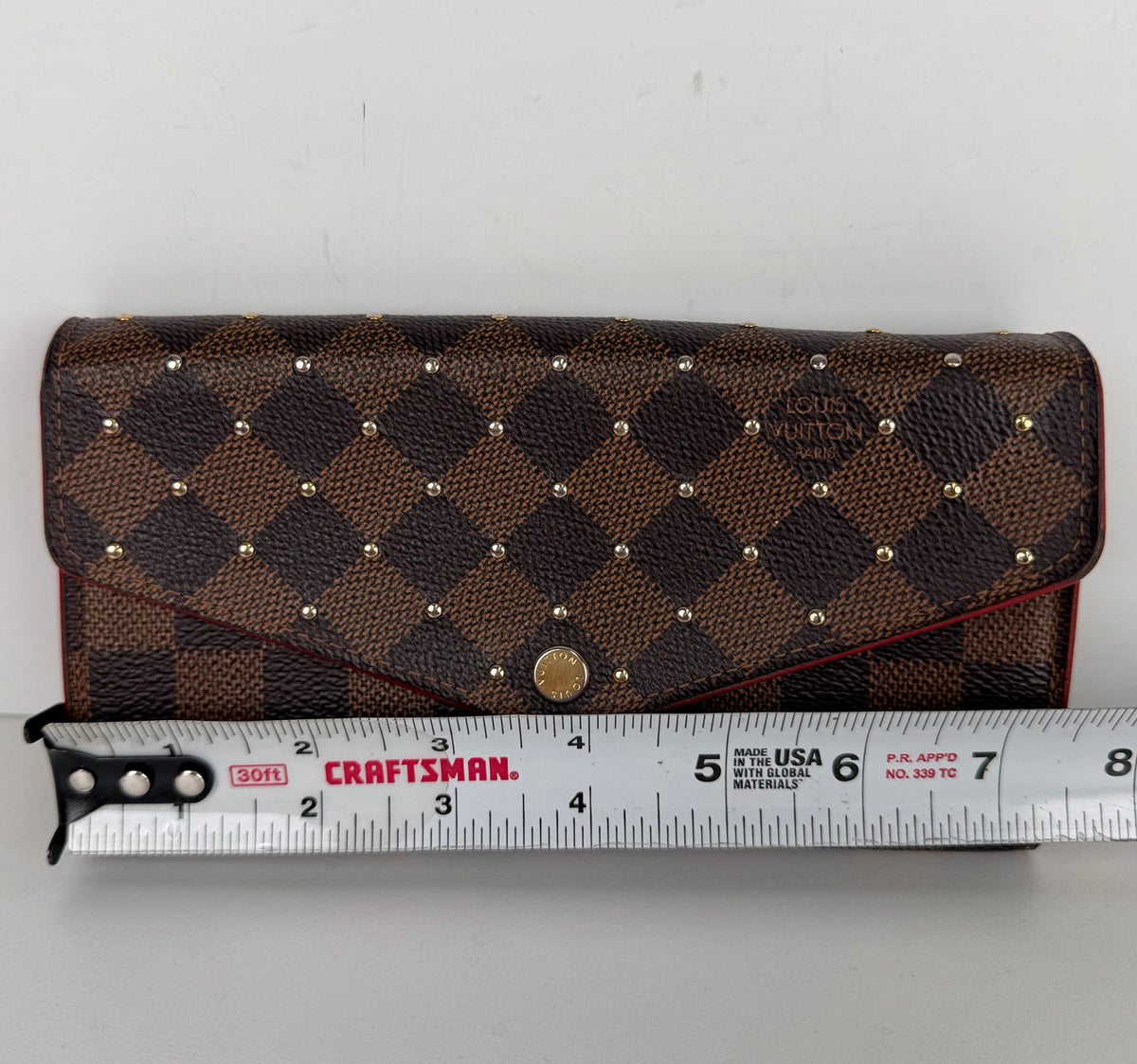 Louis Vuitton Damier Ebene Studded Sarah Wallet in Brown Coated Canvas YK-1