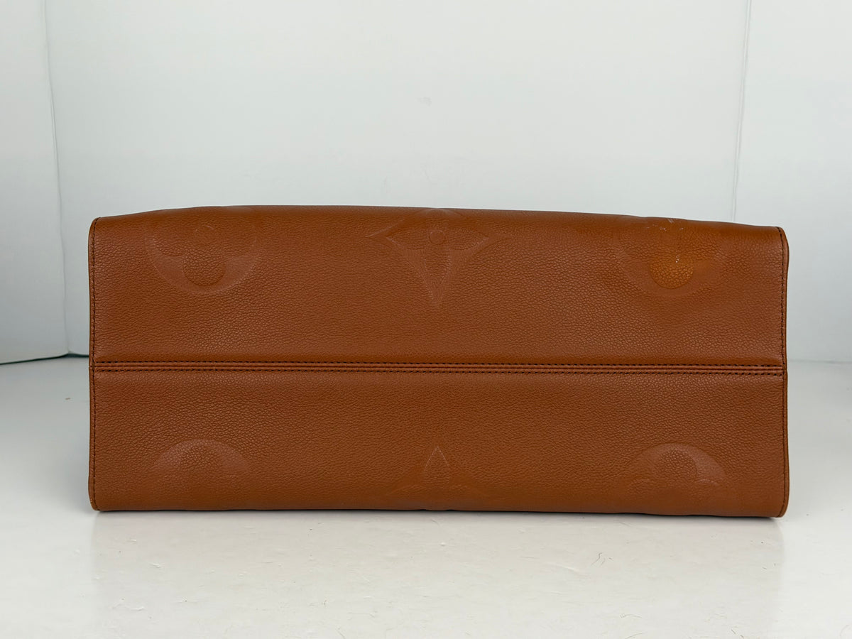 Louis Vuitton Onthego GM Tote Bag in Cognac Giant Monogram Empreinte Leather YC7