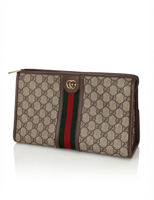 Gucci Ophidia Pouch Bag in Brown GG Supreme Coated Canvas YU-3