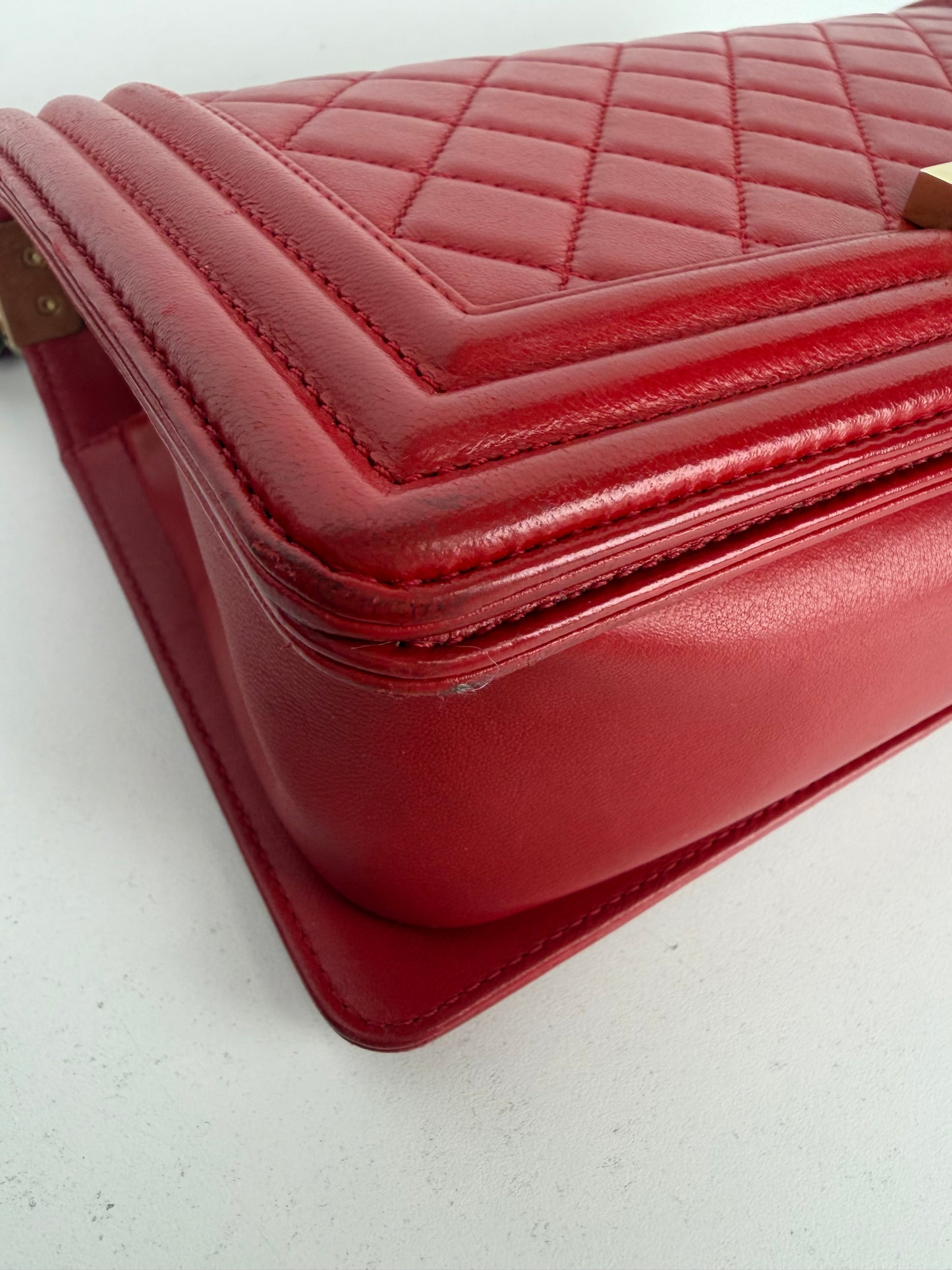 Chanel Boy Bag Medium in Red Lambskin Leather Gold Hardware 2015-2016 YE-8
