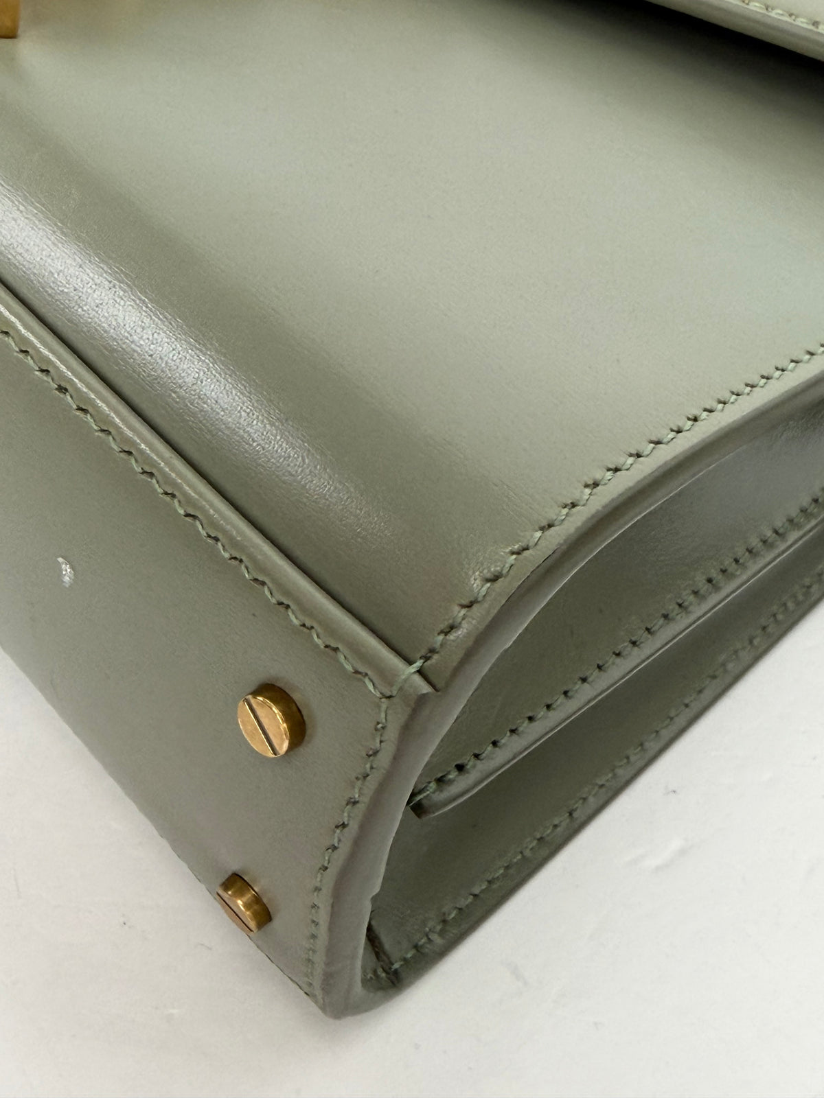 Saint Laurent Cassandra Mini Top Handle Bag in Sage Green Leather YS04