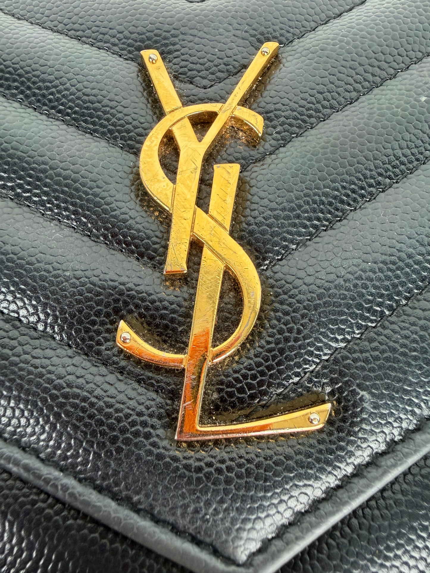 Saint Laurent Cassandre Wallet on Chain Bag in Black Grain De Poudre Leather YS-03
