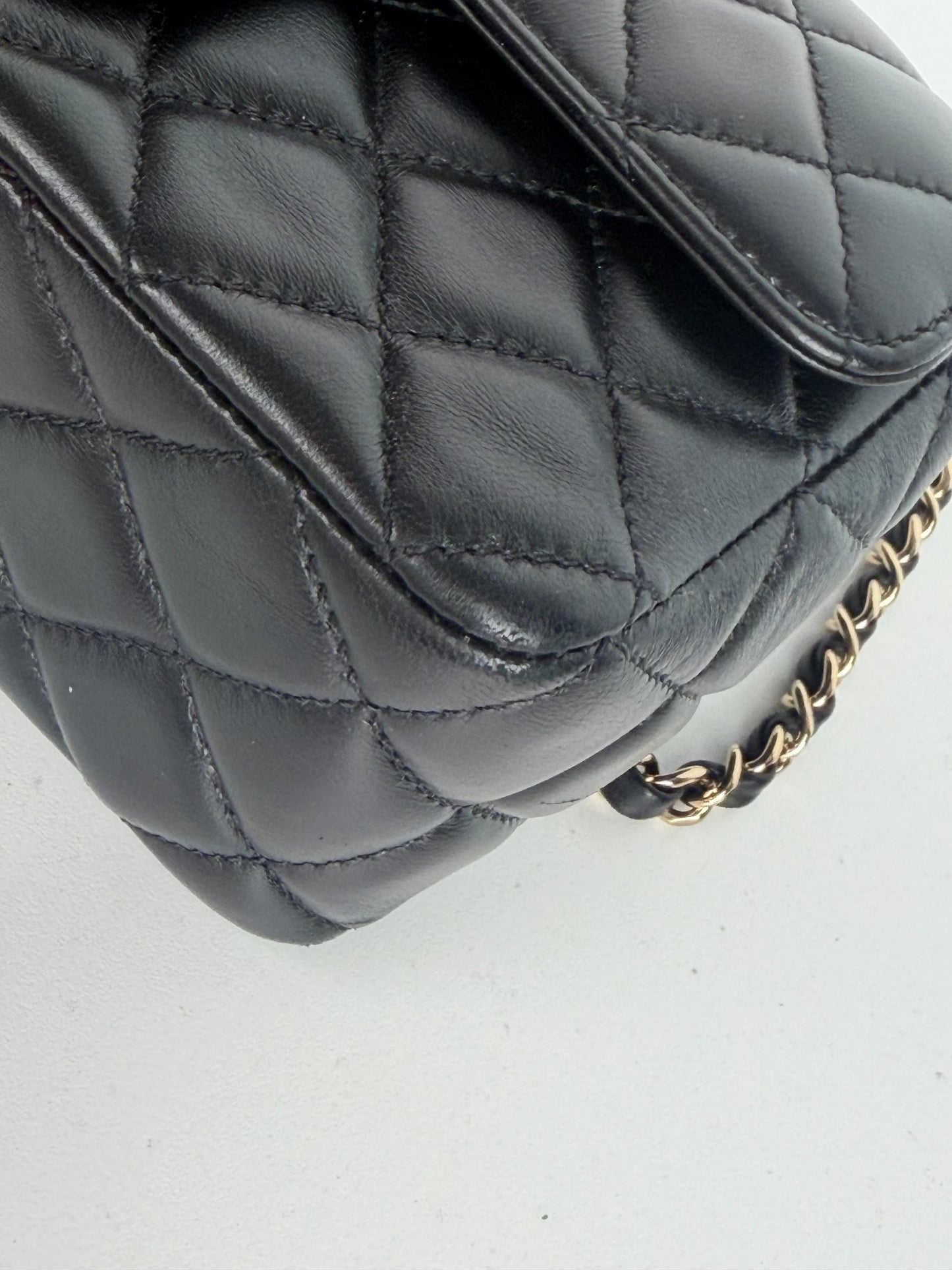 Chanel Mini Crystal Crossbody Top Handle Bag in Black Lambskin Quilted Leather NFC YC-1