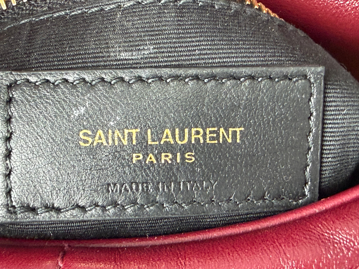 Saint Laurent Toy Puffer Shoulder Bag in Burgundy Lambskin Leather