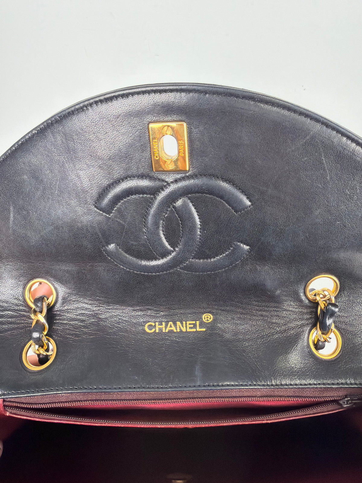 Chanel Curved Flap Shoulder Bag in Black Quilted Lambskin Leather 1994 Vintage