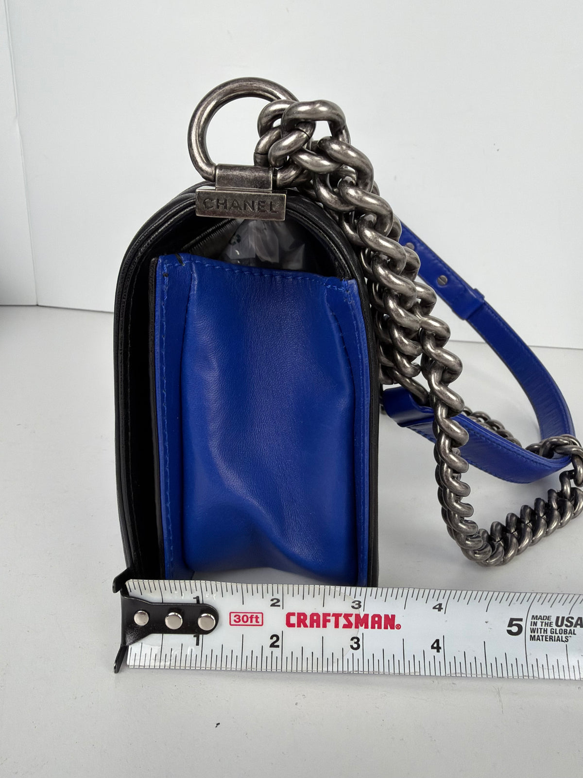 Chanel Medium Boy Bag in Blue & Black Quilted Lambskin Leather 2014 D8