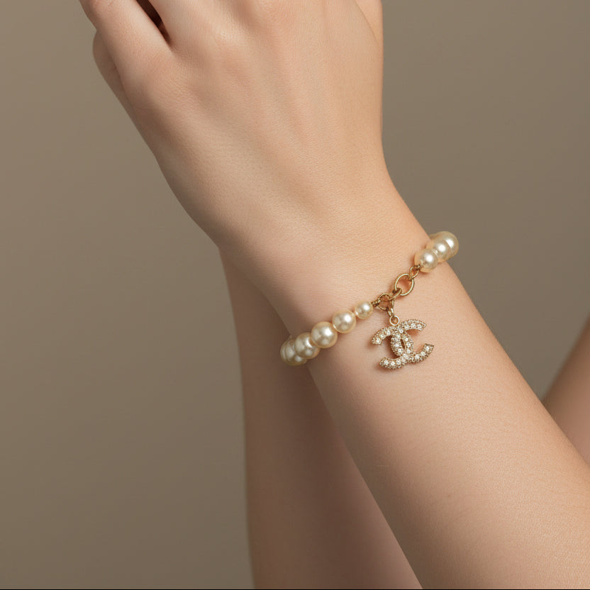 Chanel Pearl Crystal CC Logo Bracelet