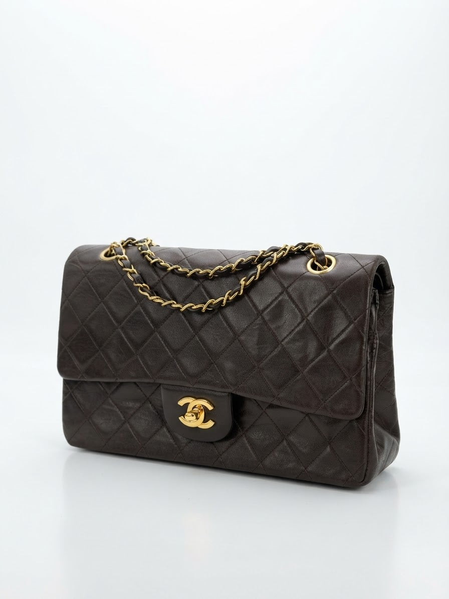 Chanel Classic Double Flap Bag Medium Vintage in Dark Brown Leather 1994-1996 YE-5