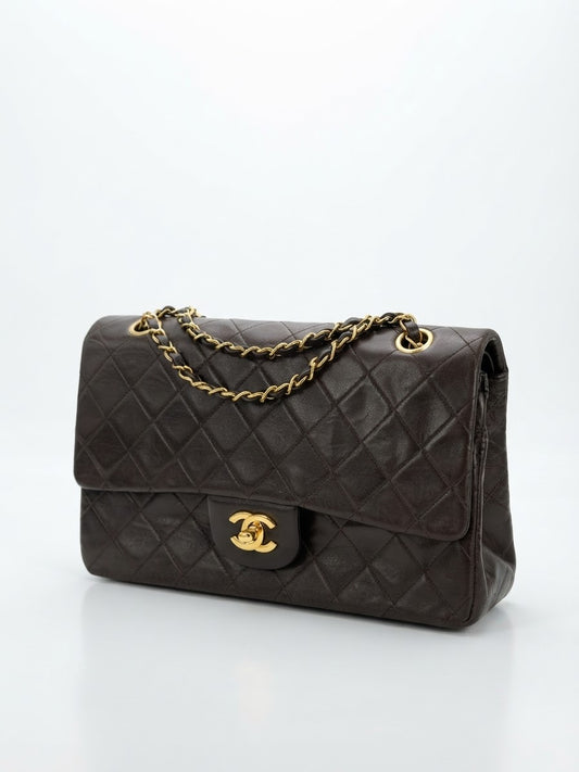 Chanel Classic Double Flap Bag Medium Vintage in Dark Brown Leather 1994-1996 YE-5