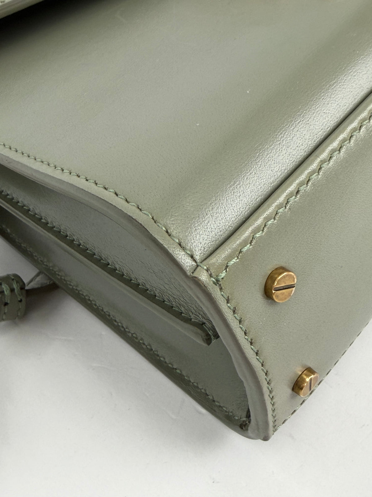 Saint Laurent Cassandra Mini Top Handle Bag in Sage Green Leather YS04
