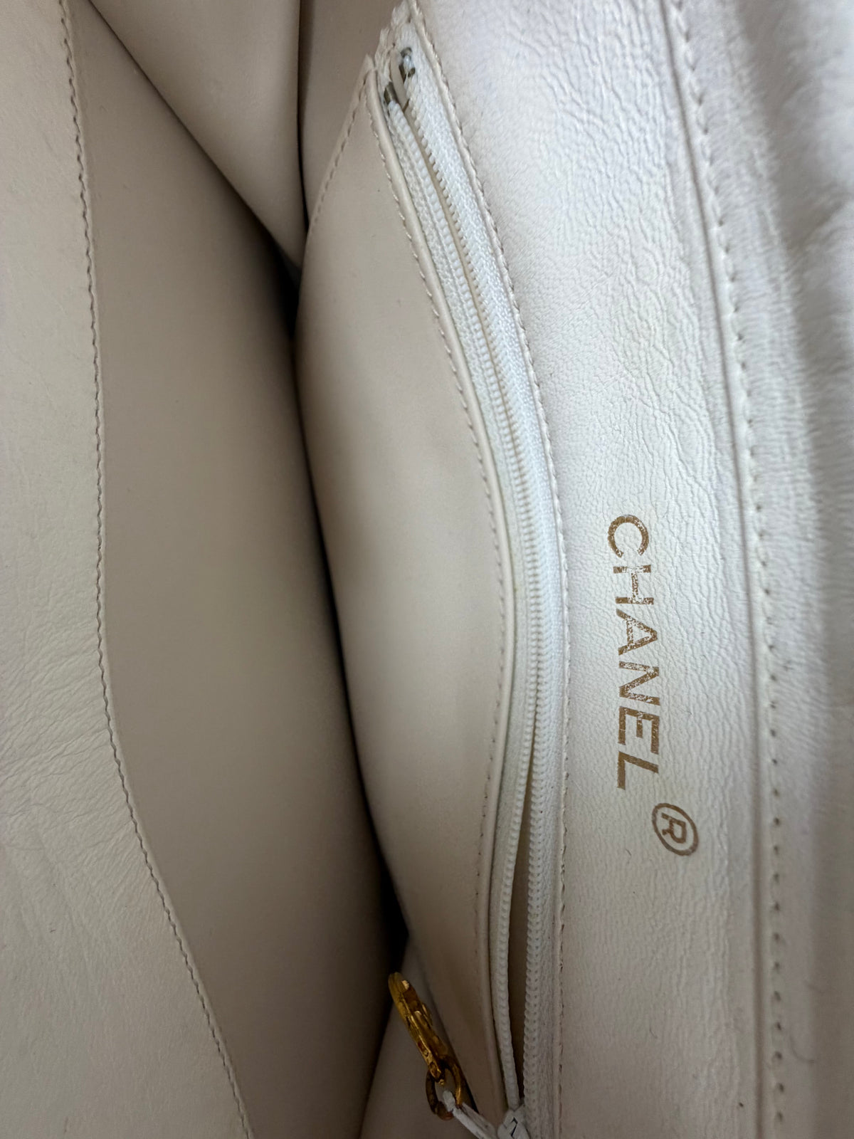 Chanel Half Moon Vintage Double Flap Bag in White Lambskin Leather With Gold-Tone Hardware