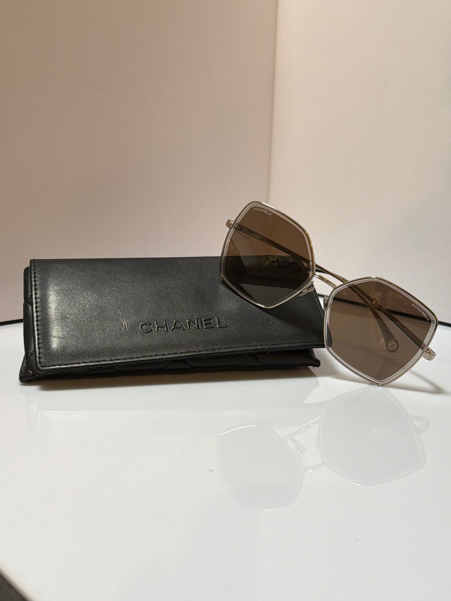 Chanel Silver Tone/Brown 4262 Butterfly Pearl Sunglasses