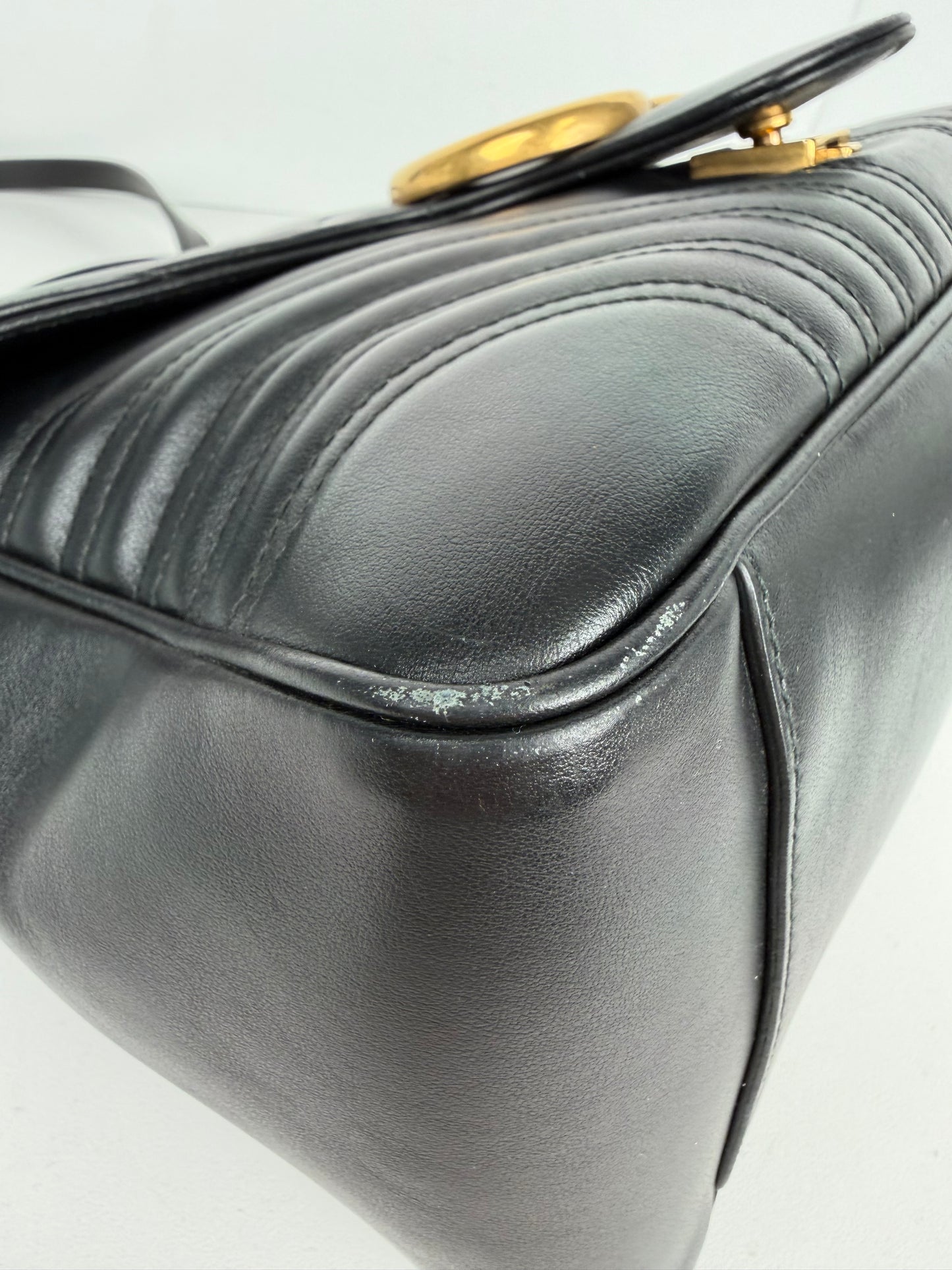 Gucci GG Marmont Medium Top Handle Shoulder Bag in Black Leather S