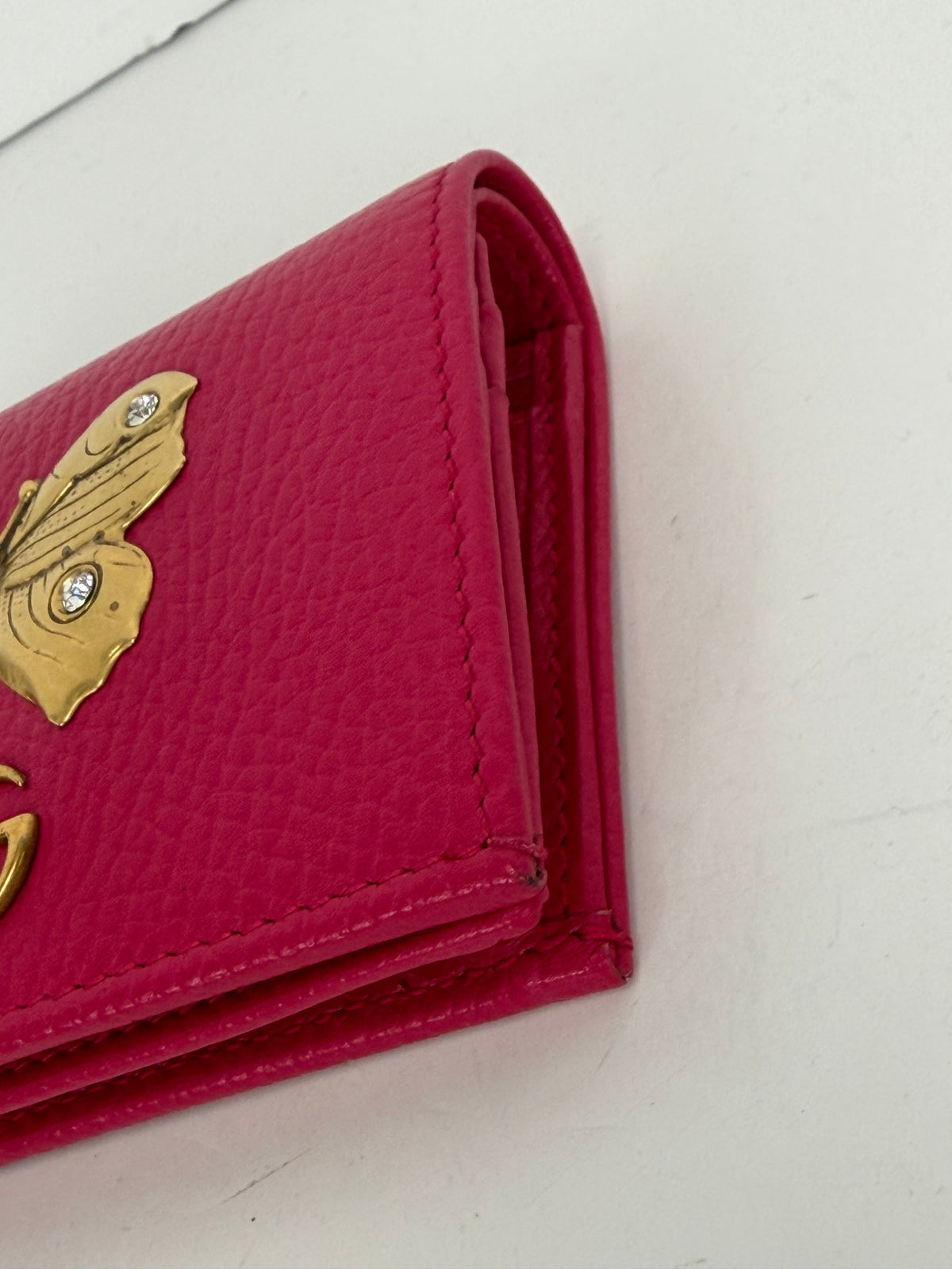 Gucci Butterfly Card Holder Wallet in Fuchsia Leather YK-3