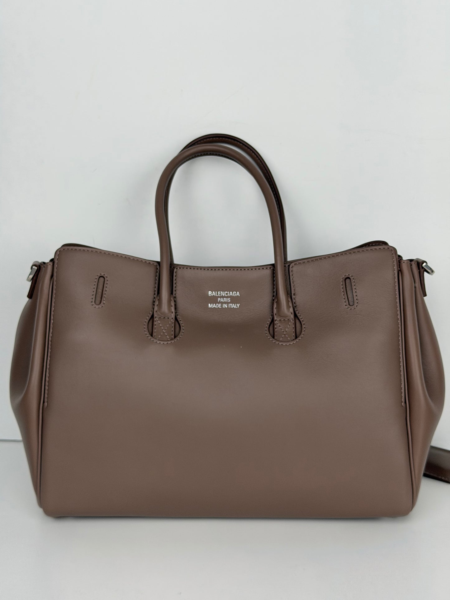 Balenciaga Smooth Calfskin Small Bel Air Carry All Bag in Dark Taupe B3