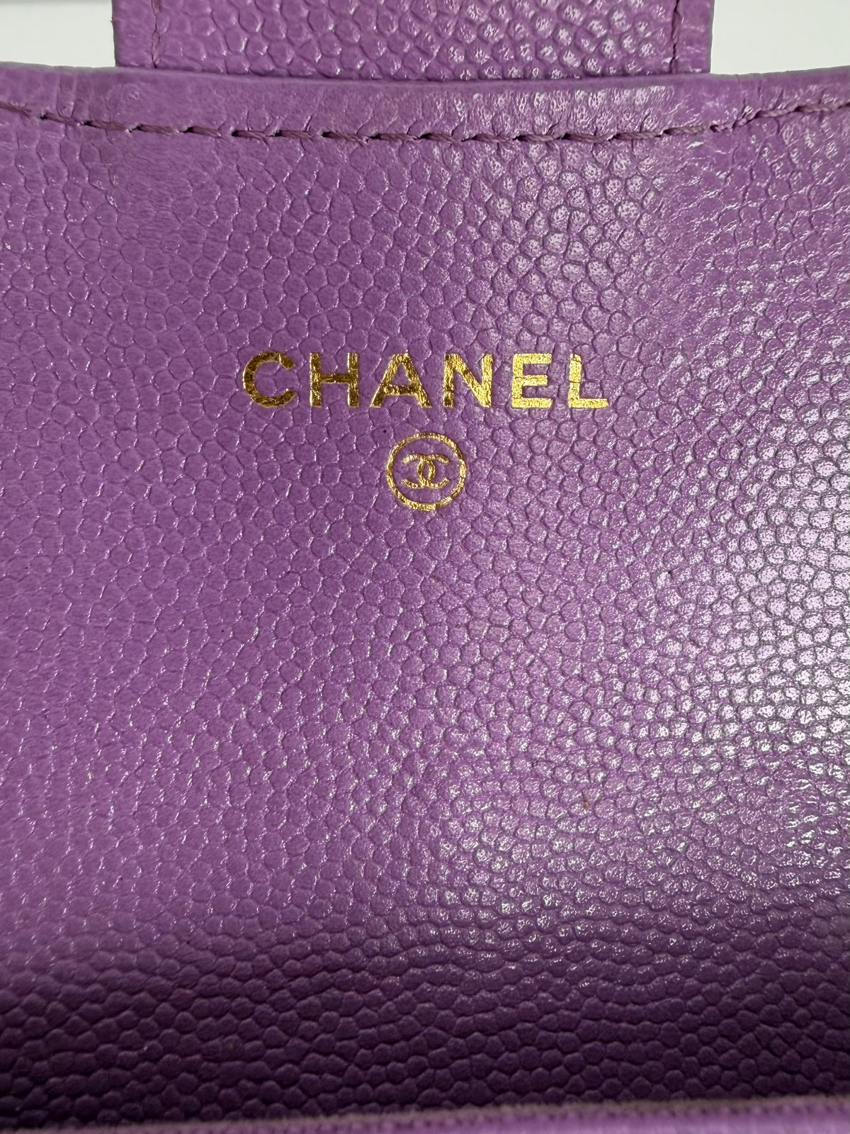 Chanel Quilted Caviar Flap Card Holder Wallet in Purple K-3