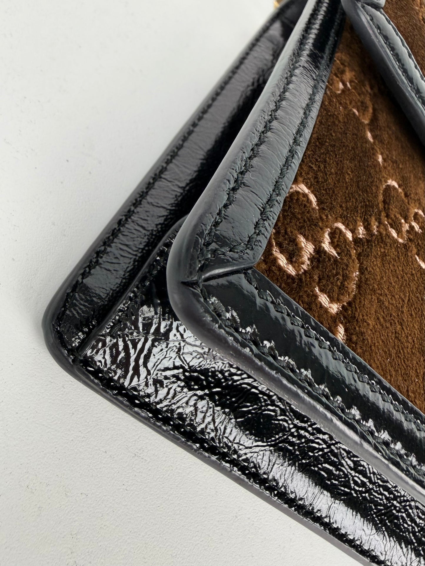 Gucci Sylvie Small Crossbody Bag in Brown GG Velvet with Web S-07