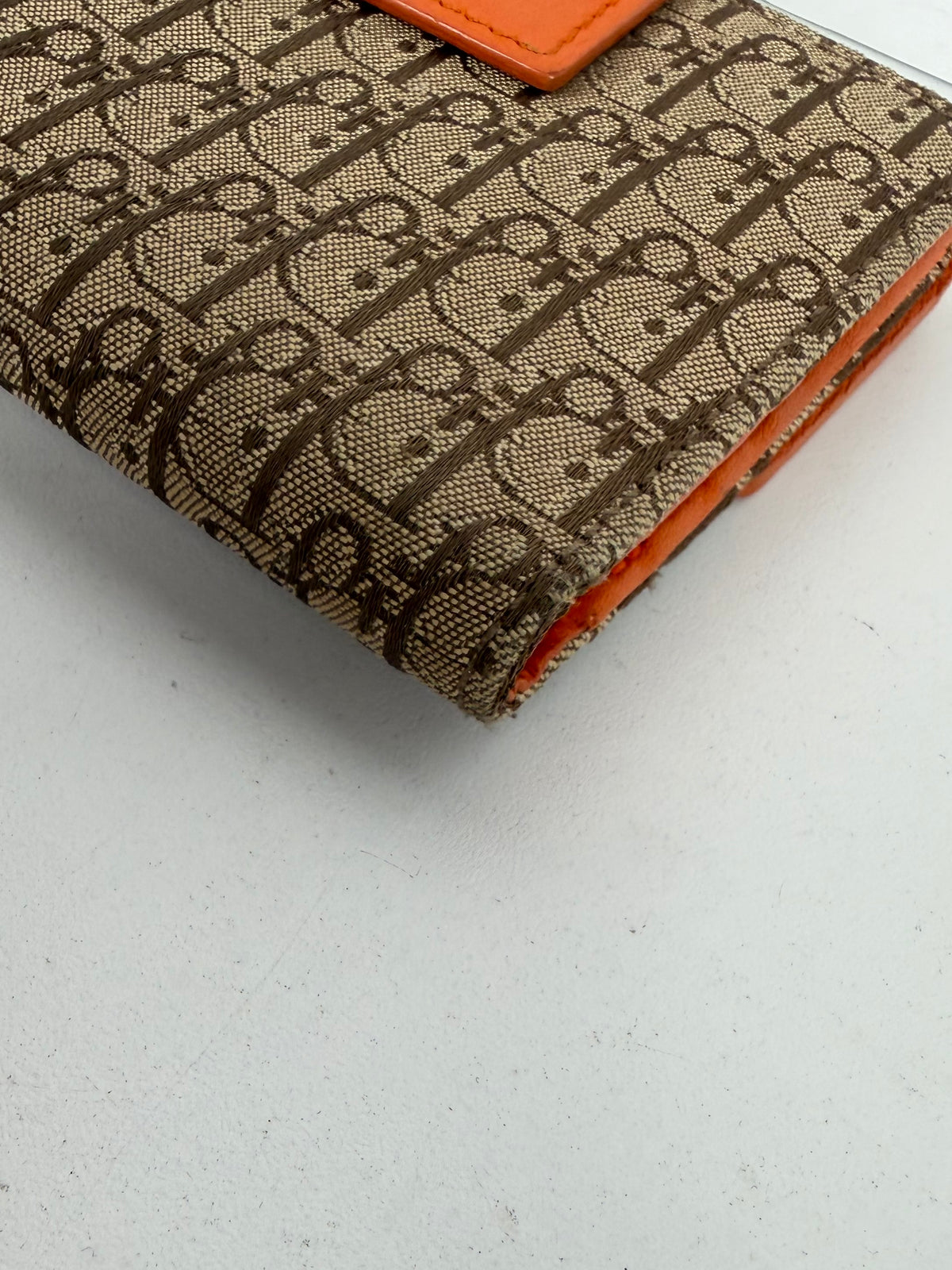 Christian Dior Brown and Orange Diorissimo Canvas Compact Wallet K1