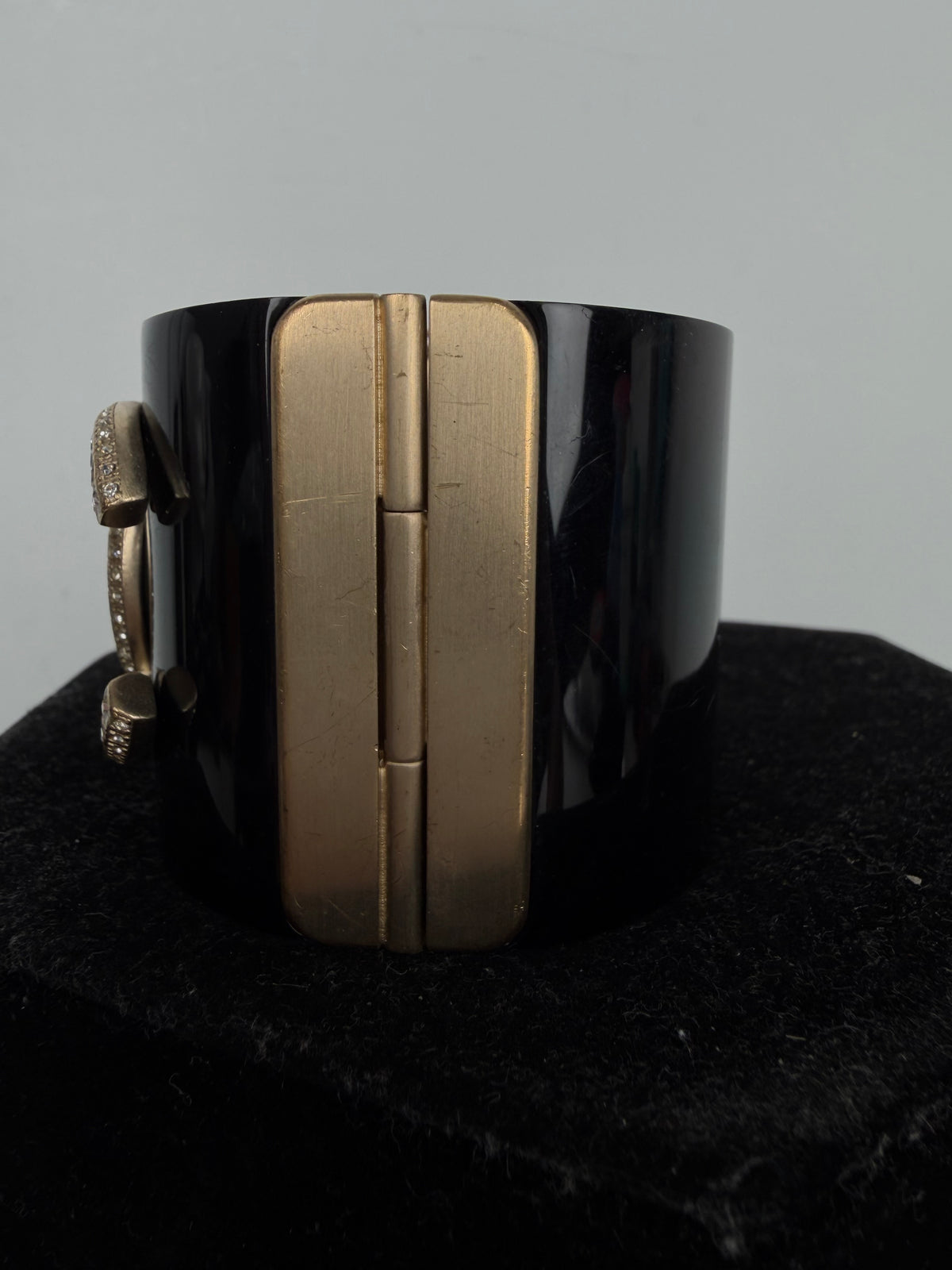 Chanel Resin Hinged Cuff Wide Bracelet in Black & Gold with Strass K-1
