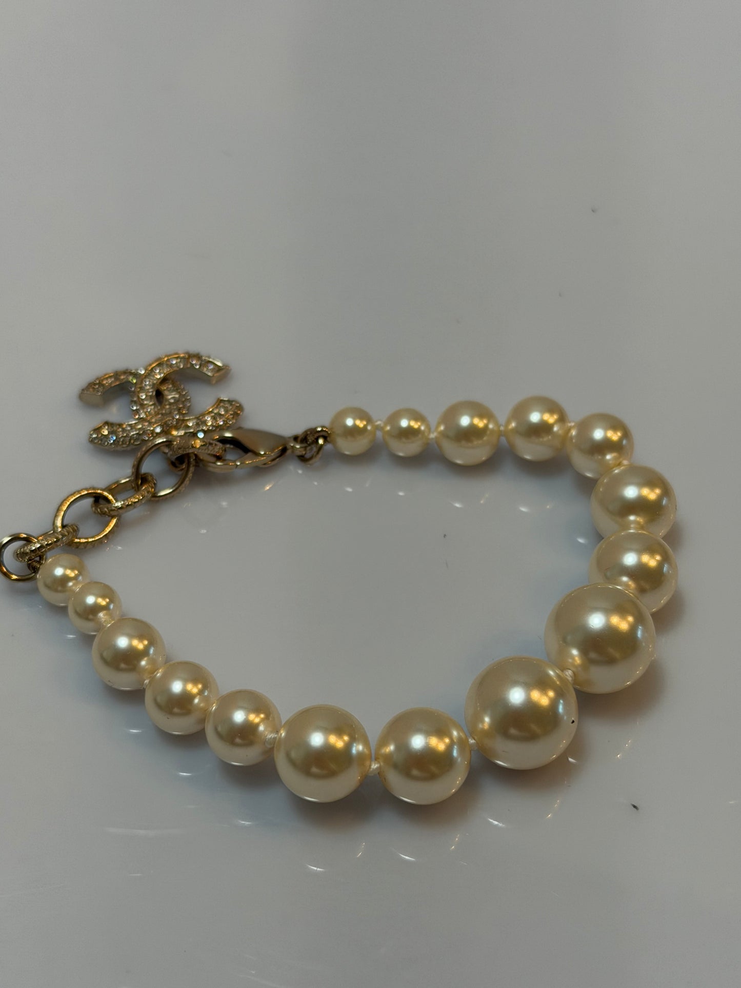 Chanel Pearl Crystal CC Logo Bracelet