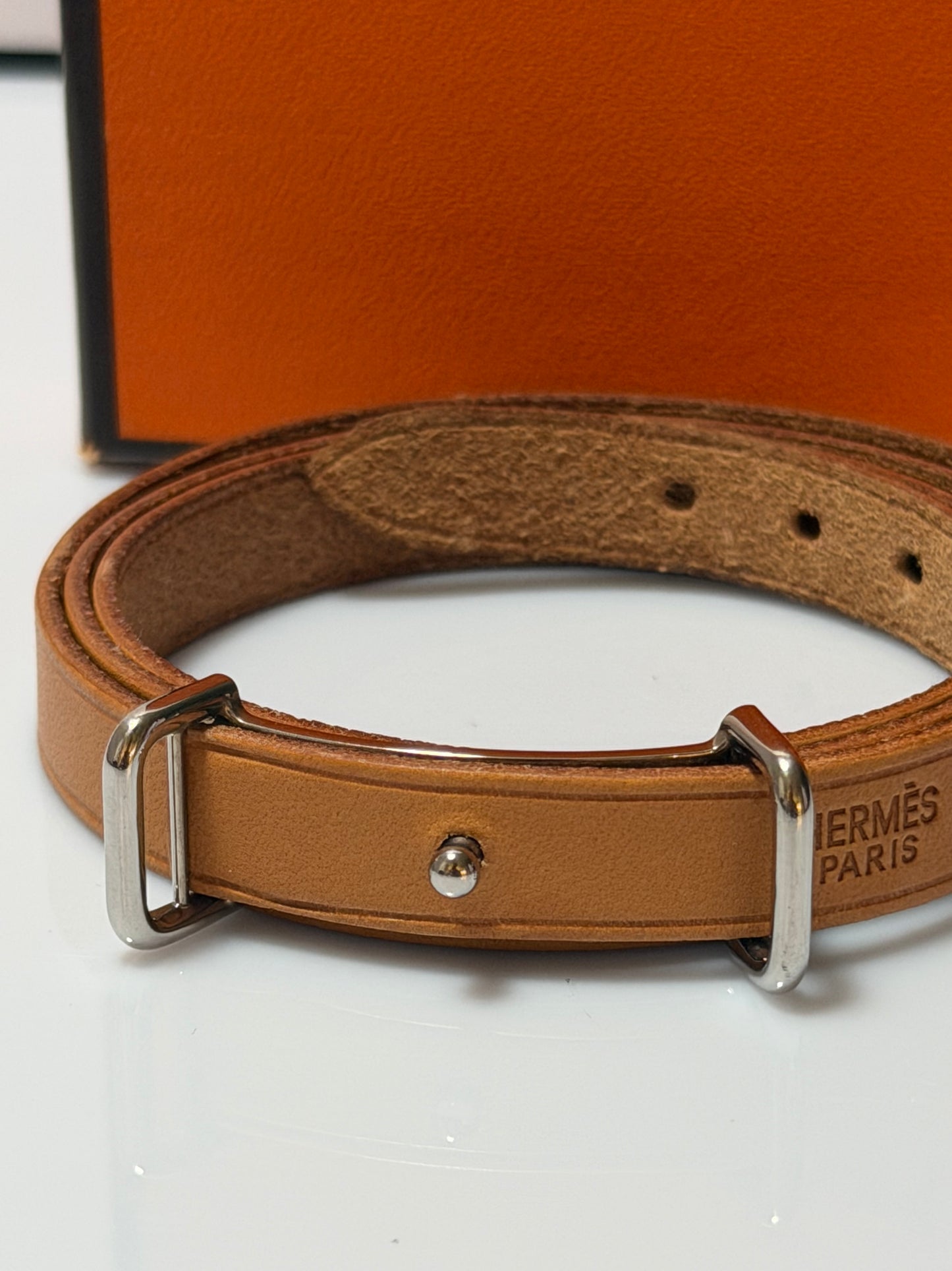 Hermes Slim Belt Natural Color Silver Tone Buckle