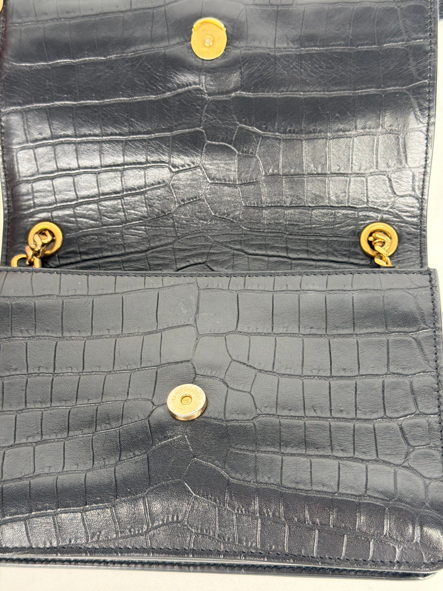 Saint Laurent Sunset Bag Small in Black Croc-Embossed Leather Gold Hardware YS-20