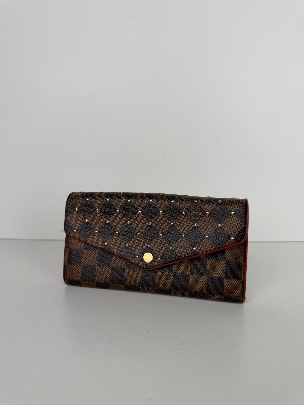 Louis Vuitton Damier Ebene Studded Sarah Wallet in Brown Coated Canvas YK-1