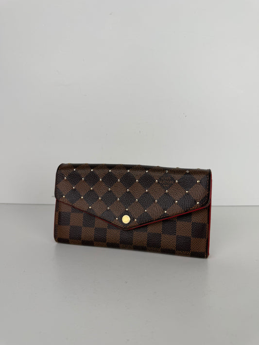 Louis Vuitton Damier Ebene Studded Sarah Wallet in Brown Coated Canvas YK-1