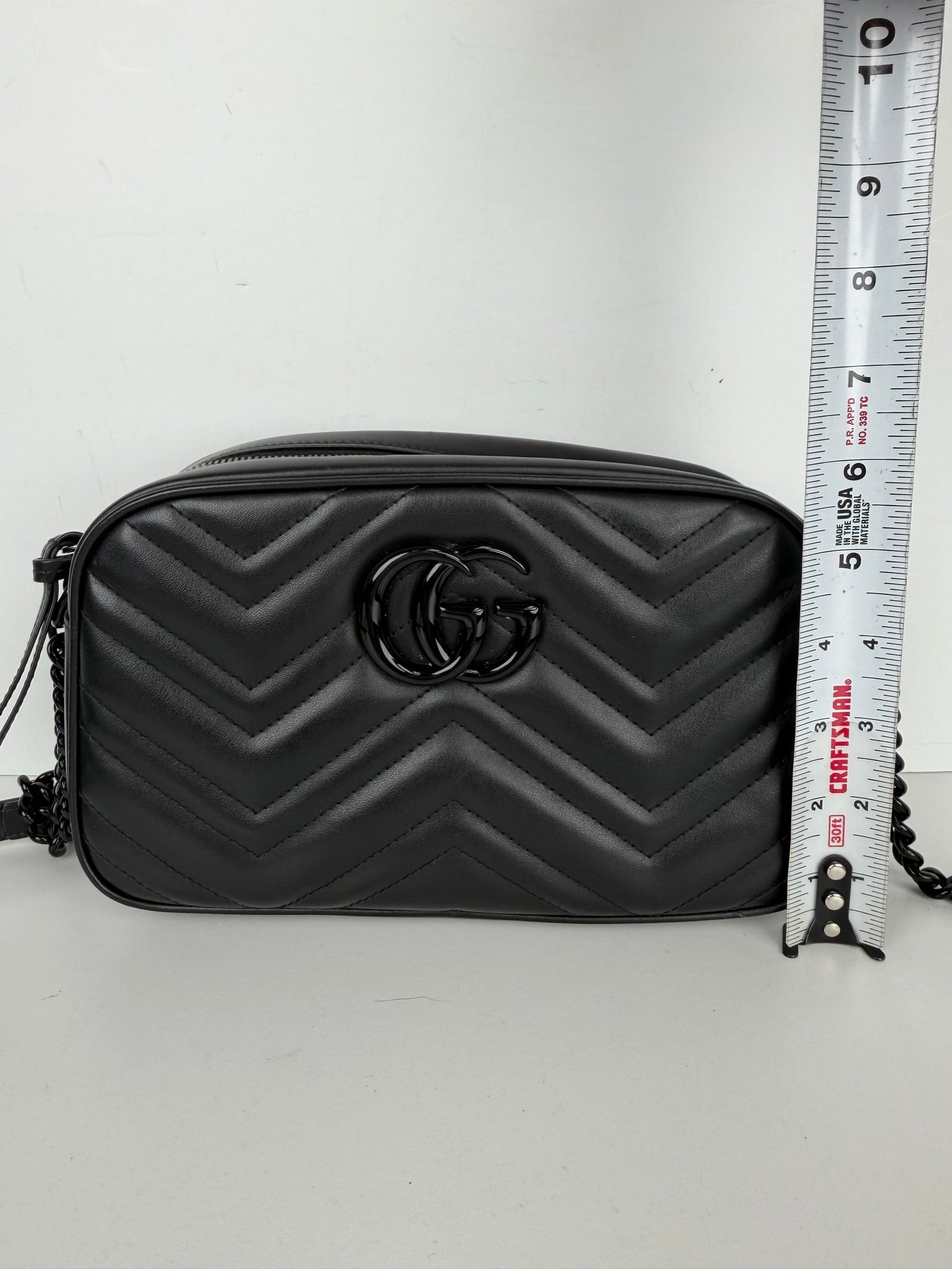 Gucci Monochrome GG Marmont Chain Shoulder Bag Small in Black Quilted Leather YS-13