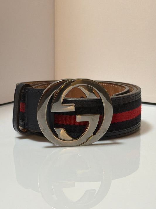 Gucci Interlocking G Logo Leather Belt Blue 90/36 114984-525040