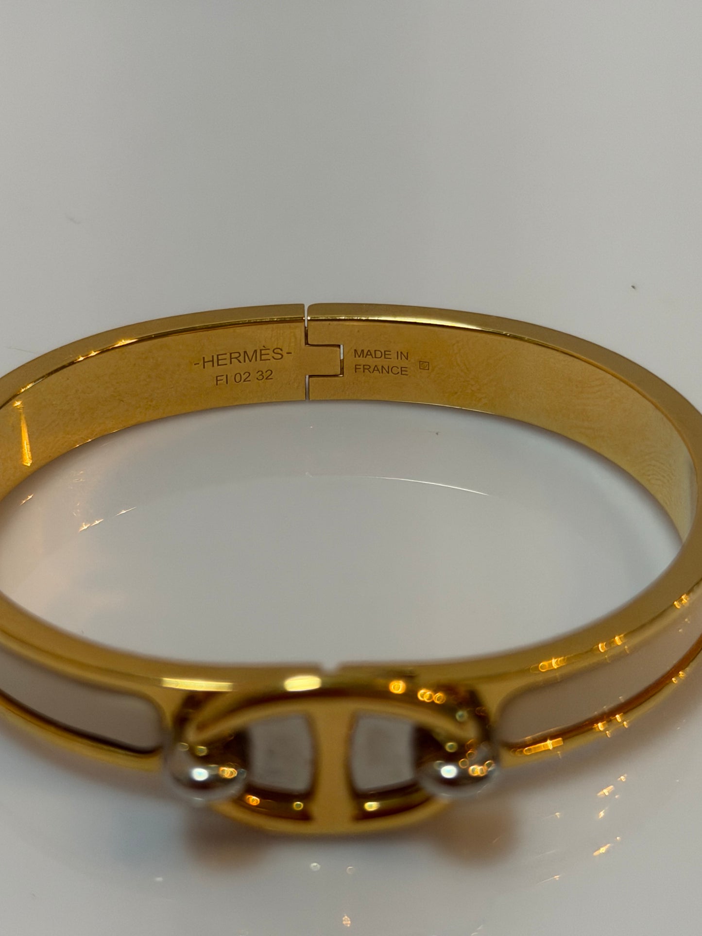 Hermes Mini Clic Chaine d'Ancre Enamel Bracelet - White & Gold