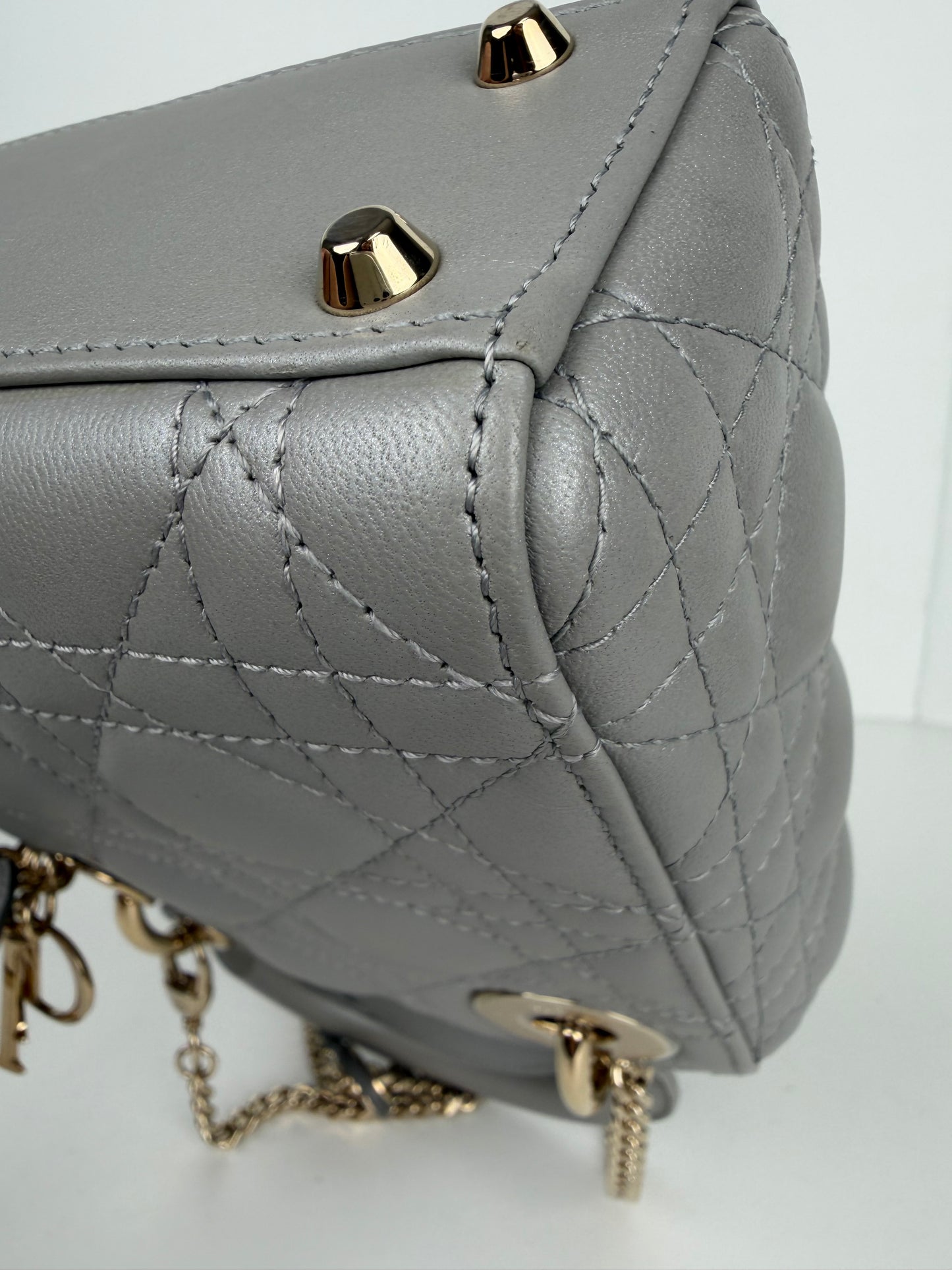 Christian Dior Mini Lady Dior Shoulder Bag Grey