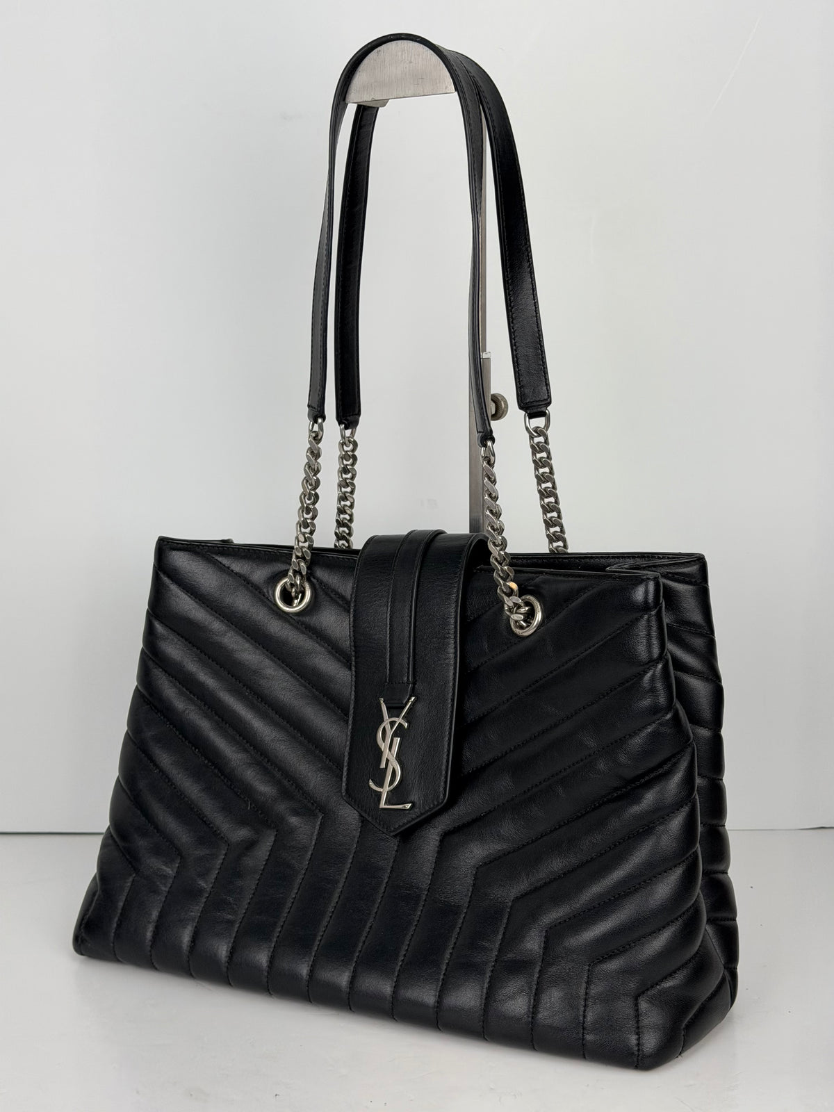 Saint Laurent Monogram Large Loulou Shopper Bag in Black Calfskin Leather YS23