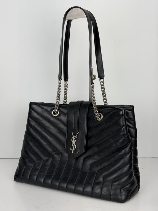 Saint Laurent Monogram Large Loulou Shopper Bag in Black Calfskin Leather YS23