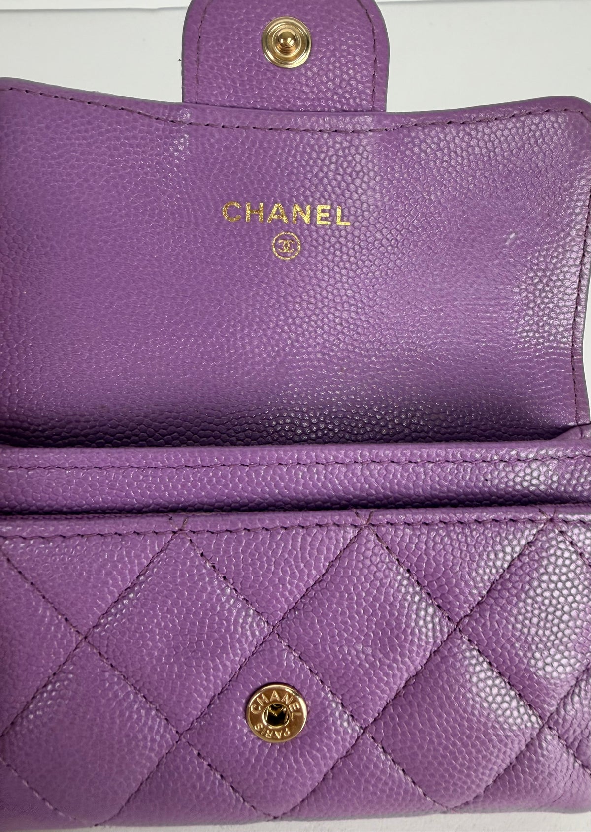 Chanel Quilted Caviar Flap Card Holder Wallet in Purple K-3